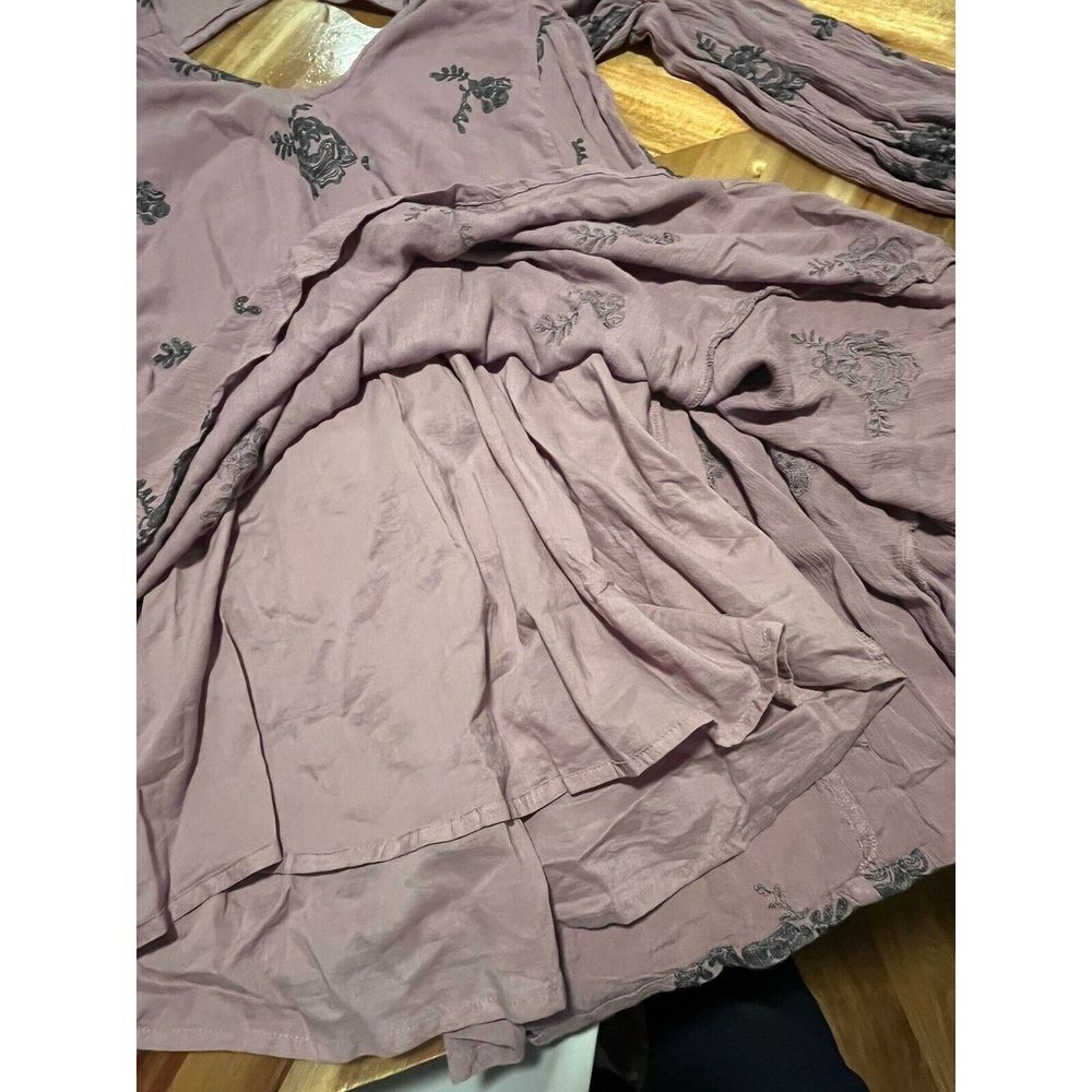 Free People Embroidered Austin Mini Dress long sleeve floral boho lavender Med - Picture 3 of 8